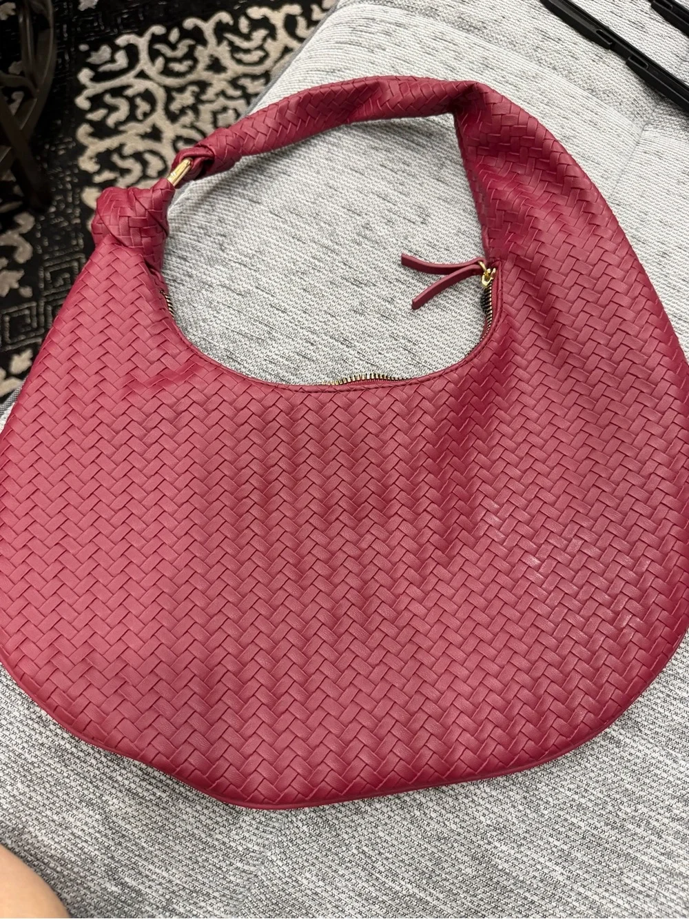 Primark Woven Crescent Shoulder Bag in Berry